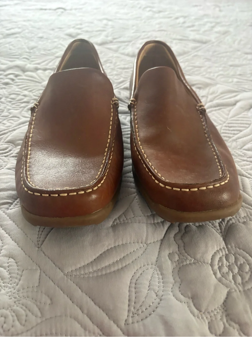 Florsheim Tan Leather Slip-On Moc Toe Loafers